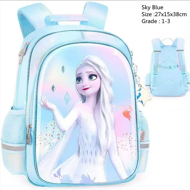 2023 Disney Frozen School Bags For Girls Grade 1 4 Elsa Anna Primary Student Shoulder Orthopedic Backpack Large Capacity Mochila Blue