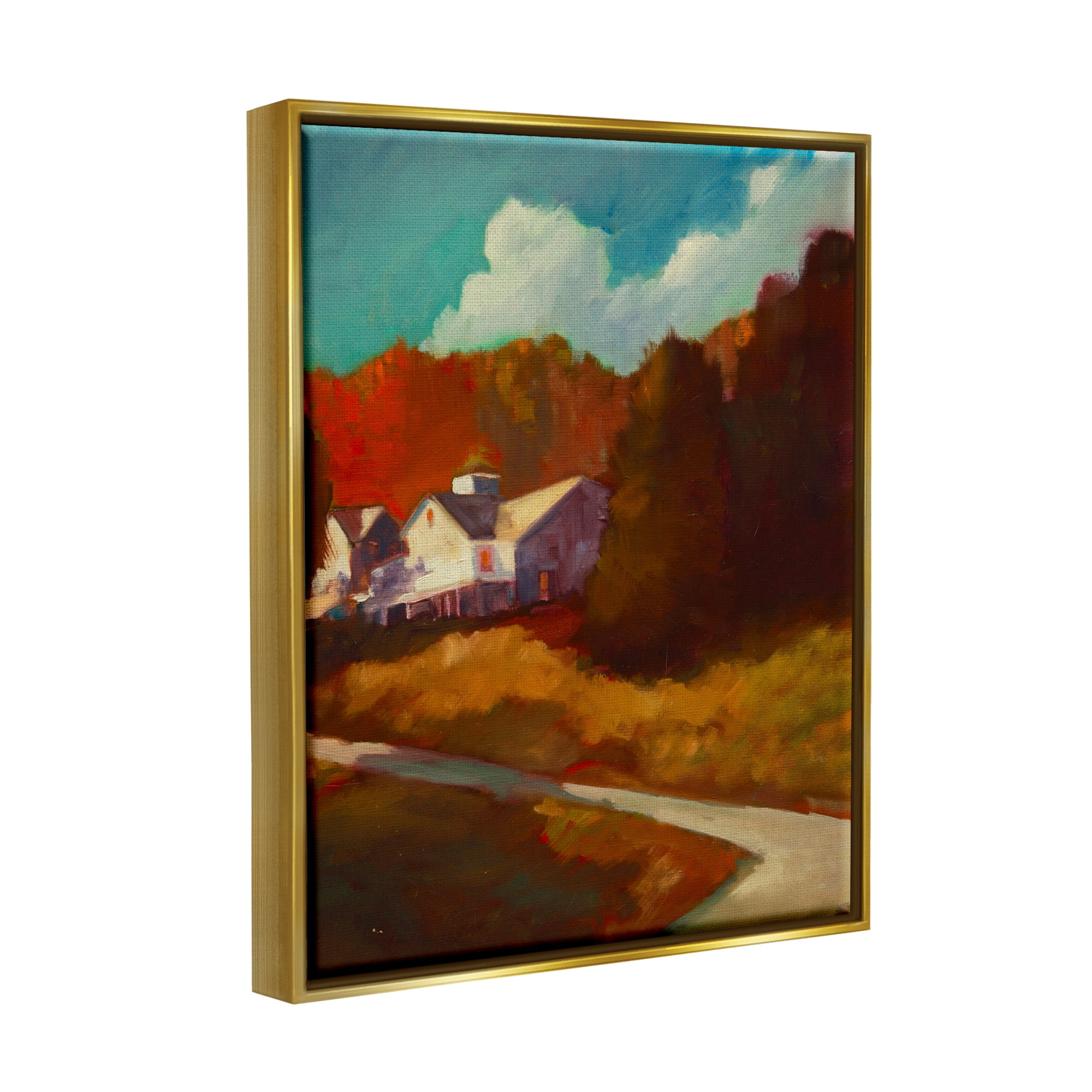 Stupell Industries Autumn Foliage Landscape Nature Painting Gold Floater Framed Art Print Wall Art, 25 x 31