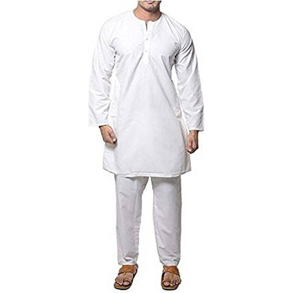 Royal Men's Cotton Blend Kurta Pyjama Set (ROYAL_113_White_Large)