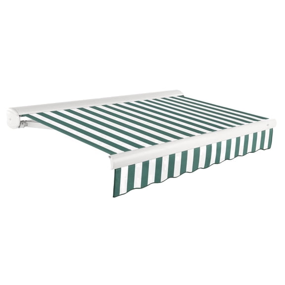 Awntech 12 Ft Key West Right Motorized Heavy Duty Patio Retractable Awning with Cassette (144in x 9.38in x 120in), Forest/White Stripe