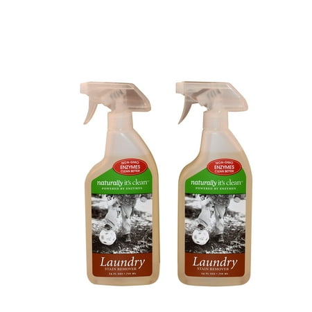 2-pack 24oz Naturally It's Clean Laundry Pre-Treat Stain Remover; Enzyme Cleaner safely pre-treats&breaks down tough stains on all fabrics; Remove odors; Non-Toxic, Pet Safe&Child
