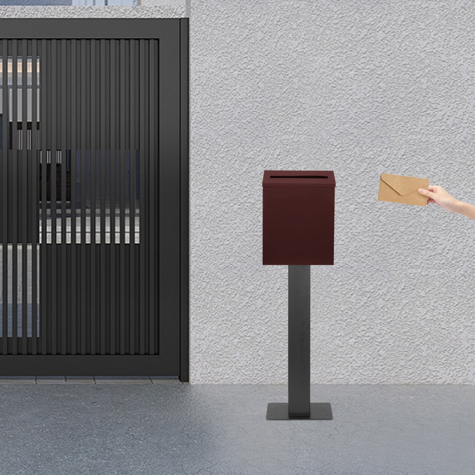 Black Outside Mailbox Post Heavy Duty 12*6*27 inch Mailbox Post Ground Mounted Installation on Hard Floor Surfaces Ground Mounted