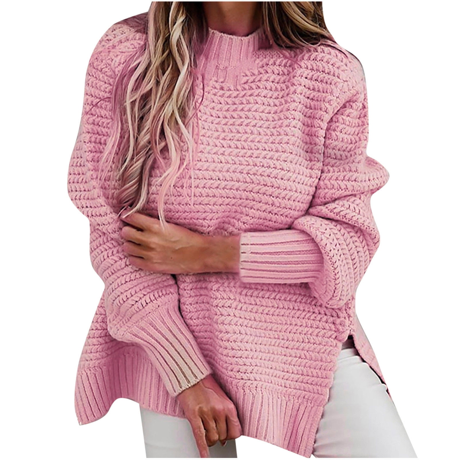 Aoochasliy Womens Sweaters Pullover Clearance Trendy Solid Color ...