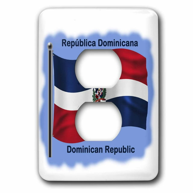 Dominican Republic flag waving on a blue background. 2 plug outlet cover lsp587806