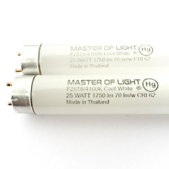 Master of Light F25T8 Cool White Fluorescent Tubes, 2-Pack, 36-Inch, 25W, 4100K, 1750 Lumens, T8 G13