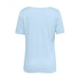 thumbnail image 4 of Wenyuyu Eyelet Tops for Women Summer Sexy V Neck Short Sleeve T Shirts Dressy Casual Blouses Loose Tees with Metal Ring Sky Blue S, 4 of 5