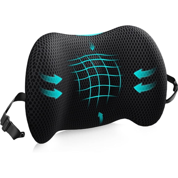 Lumbar Support Pillow for Office Chair, Memory Foam Car Back Cushion | Lumbar Pillow Lower Back with 4d Mesh Cover Adjustable Straps, Ergonomic Chair Back Pillow for Office, Car, Gaming Chairs