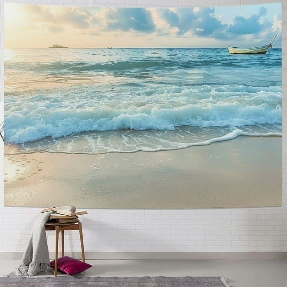 JRXY Sea View Tapestries Sunset Ocean Sand Beach Sunshine Wall Hanging Backdrop for Living Dining Room College Dorm Painting