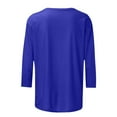 thumbnail image 5 of Blue Young Adult Tops Women's Solid Color Round Neck Slim 3/4 Sleeve T Shirt Top Plus Size Tops for Women, 5 of 5