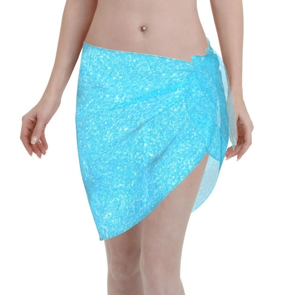 Wukai Sky Blue Glitter Women’s Short Sarongs Beach Wrap Bikini Bottom Short Skirt Chiffon Scarf for Swimwear