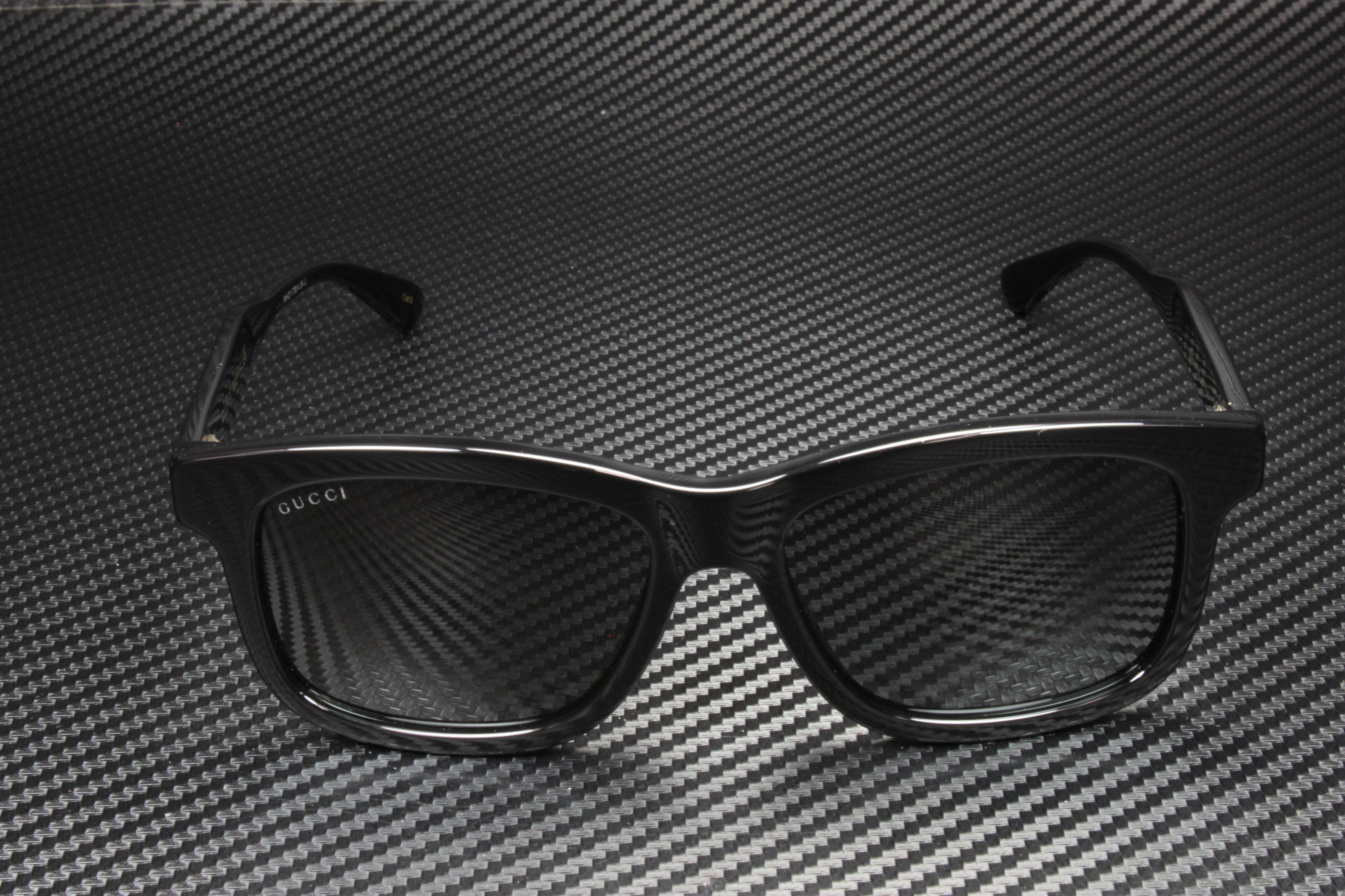 GUCCI GG0824S 005 Rectangular Squared Black Shiny Grey 55 mm Men's Sunglasses