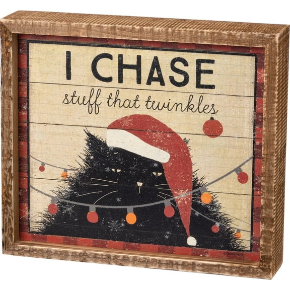 Primitives by Kathy Rustic Box Sign, 8"L x 7"W, I Chase Stuff That Twinkles