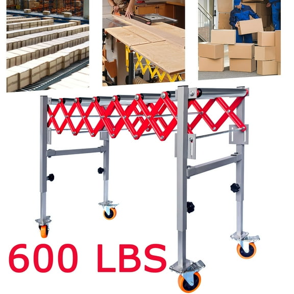 Expandable Roller Conveyor, 600 lbs Adjustable Roller Conveyor with wheels, with High Tensile Strength Conveyor Belt Roller for Warehouse, Factory & Logistics Use