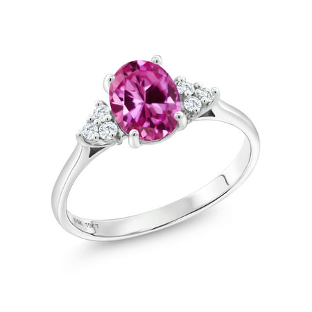 1.77 Ct Oval Pink Created Sapphire G/H Lab Grown Diamond 10K White Gold