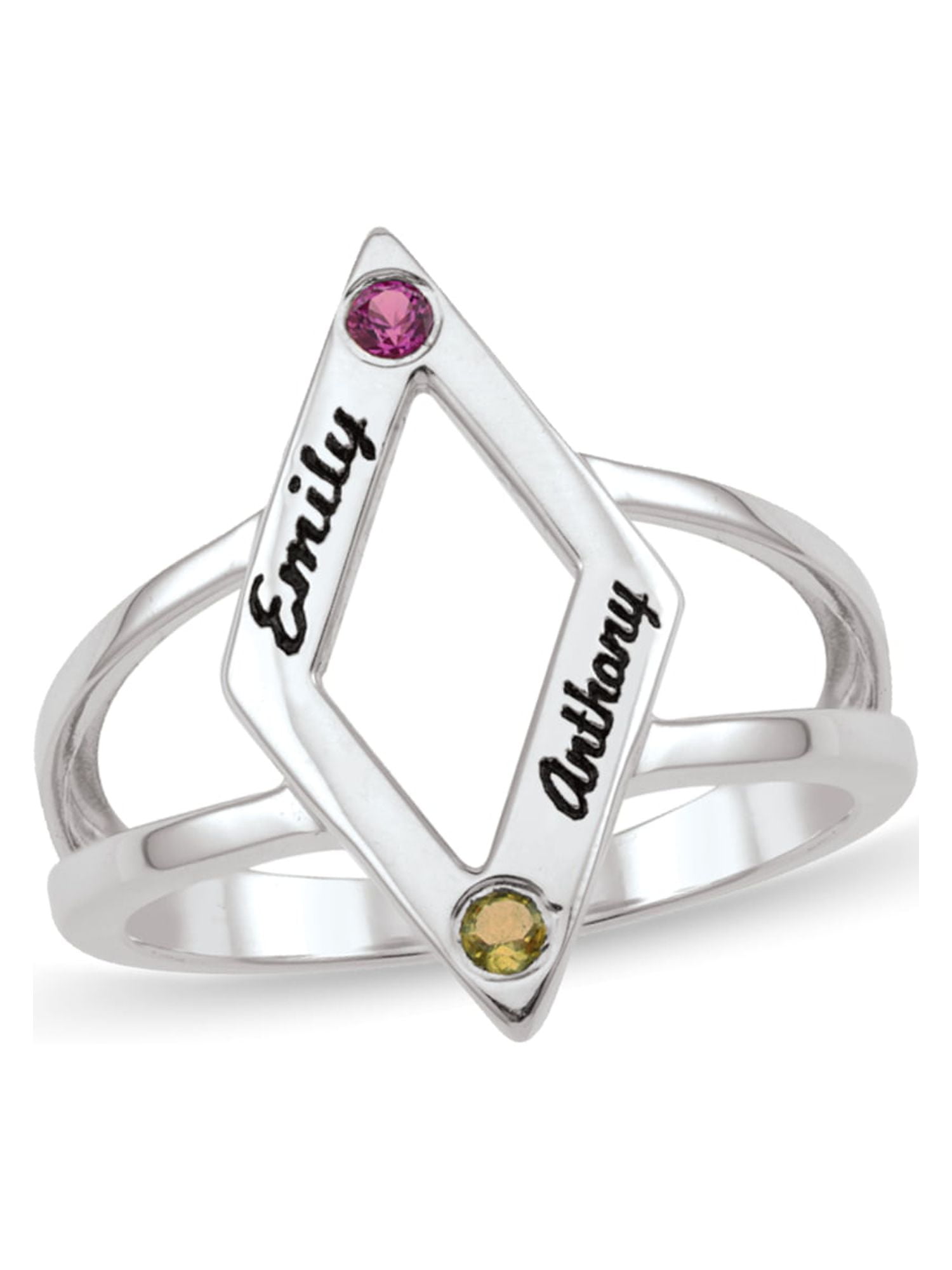 Personalized Diamond Shaped Engravable Couple's Birthstone Ring in 10K Gold by Jewlster