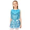 thumbnail image 3 of Aislor Girls Rumba Dance Outfit 2 Piece Set Sleeveless Sequined Fringe Top and Skirt Blue 6, 3 of 6