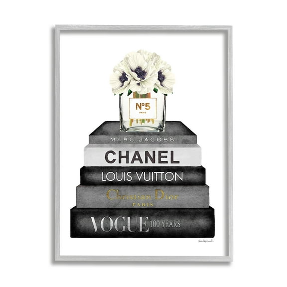 Stupell Industries Fashion Designer Flower Bookstack Black And White Watercolor , 16 x 20,Design by Amanda Greenwood