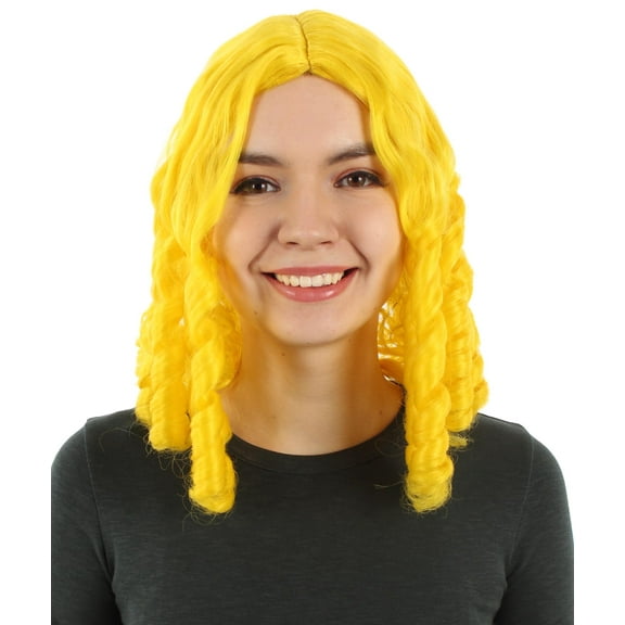 HPO Adult Women's Short Double Bun Space Galaxy Wig, Yellow Color Bachelorette Party and Group Costume Hair | Made of Synthetic Fiber