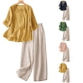 thumbnail image 2 of Linen Sets For Women 2 Piece 2026 Summer Outfits for Seniors Women Boho Lounge Set Peasant Dress Beach Vacation Clothes,Yellow L-3, 2 of 7