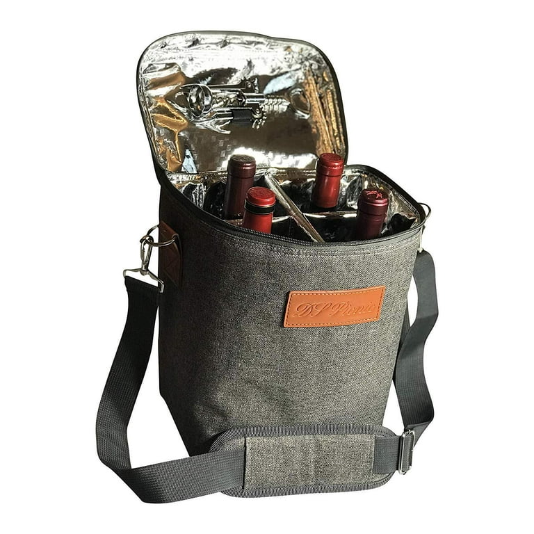 DS Picnic Insulated Wine Tote Bag Wine Bottle Carrier 4 Bottle
