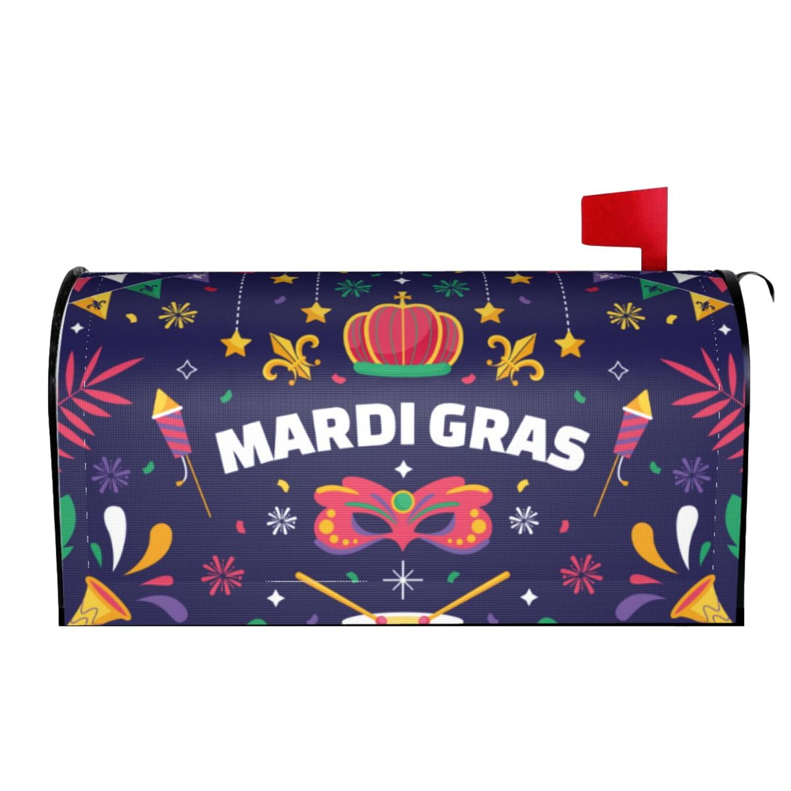 Xecao Happy Mardi Gras for Mailbox Cover with Magnetic Strips, Waterproof and Sunscreen, Adds a Decorative Touch to Your Garden Yard.
