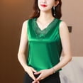 thumbnail image 2 of DHFJKG Lace Trim Tank Tops For Women Silk Satin V Neck Sleeveless Dressy Blouses Casual Solid Color Summer Comfortable Top, 2 of 4