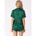 thumbnail image 3 of DARING DIVA Women's Satin Pajama Set Button Shirt and Shorts Loungwear Deep Green M, 3 of 6