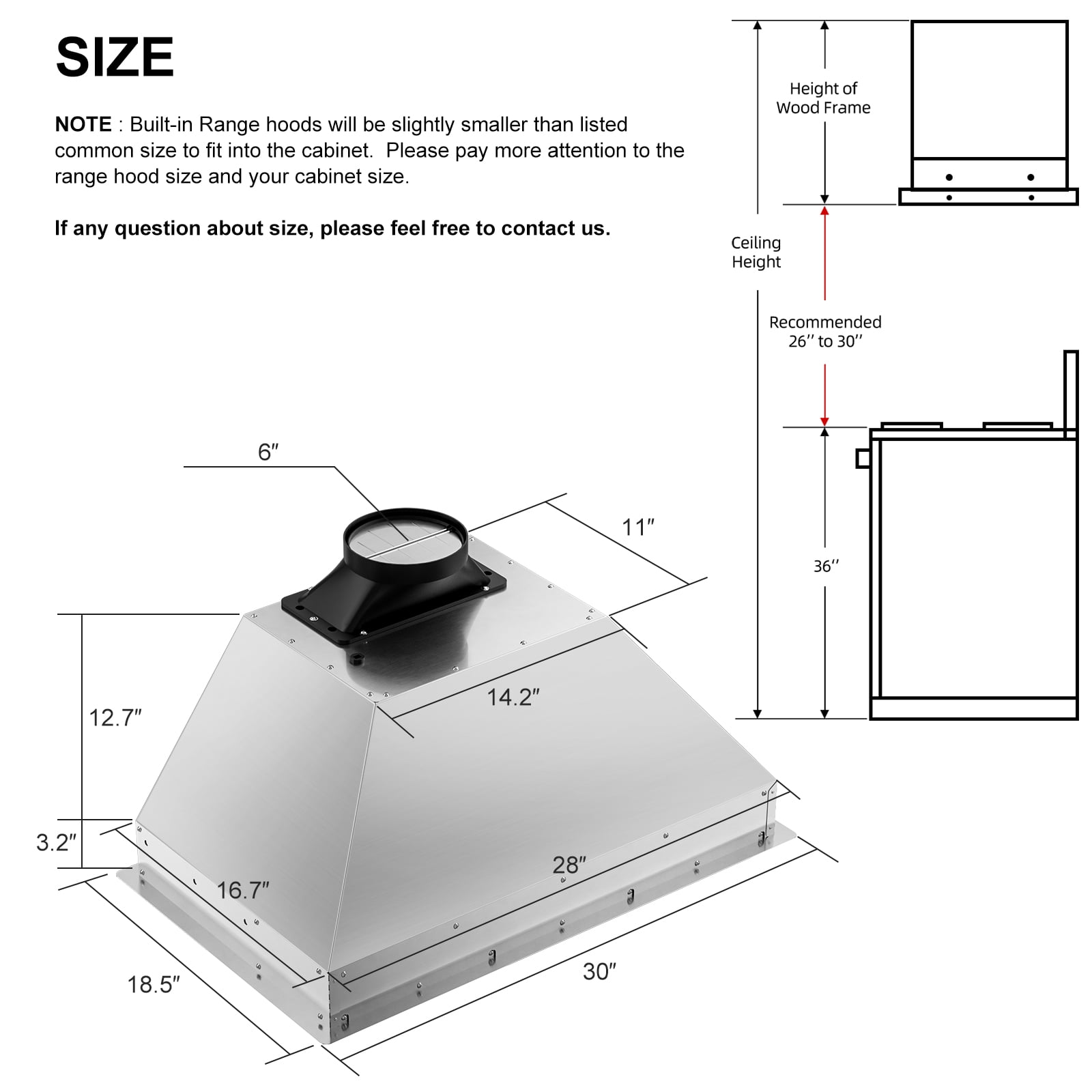 BRANO 30 Inch Insert Range Hood with Voice/Gesture/Touch Control, 900 CFM Built-in Kitchen Hood Vent with 4 Speed Exhaust Fan