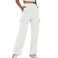 thumbnail image 1 of Pantalones cargo informales de entrenamiento para mujer: cintura elástica, bolsillos laterales, talla real, aptos para casa/deporte, lavado en frío y secado colgado, múltiples tallas., 1 of 2