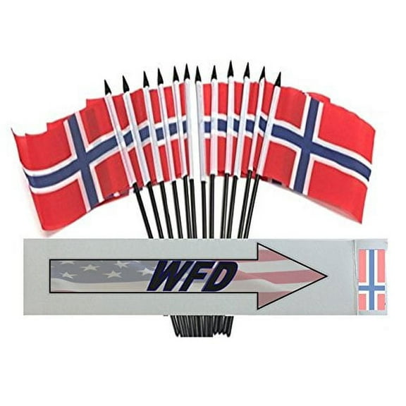 Pack of 12 4"x6" Norway Polyester Miniature Office Desk & Little Table Flags, 1 Dozen 4"x 6" Norweigan Small Mini Hand Waving Stick Flags