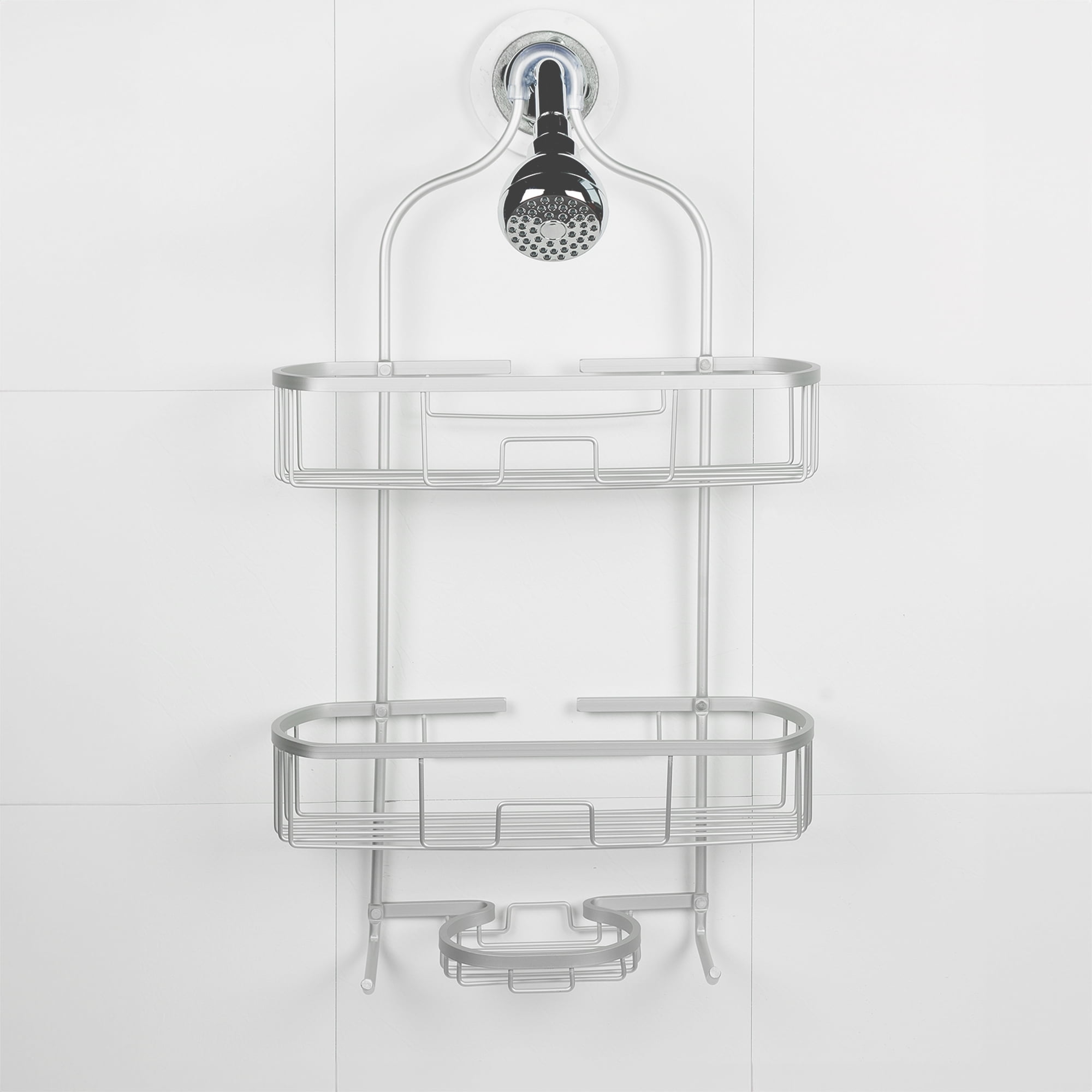 Era Grand Aluminum Shower Caddy, 3-Tier, Soft Silver 15x26in, 15" x 26"