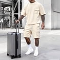 thumbnail image 2 of Bovxnpu Men's Clothing Set 2 Piece Outfits Tracksuit Men Short Sleeve Crew Neck Top Multi Pocket Elastic Waist Shorts Set, 2 of 7