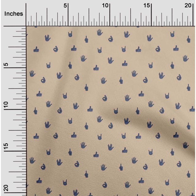 oneOone Cotton Silk Fabric Finger Sign Symbol Print Fabric by The Yard 42 Inch Wide