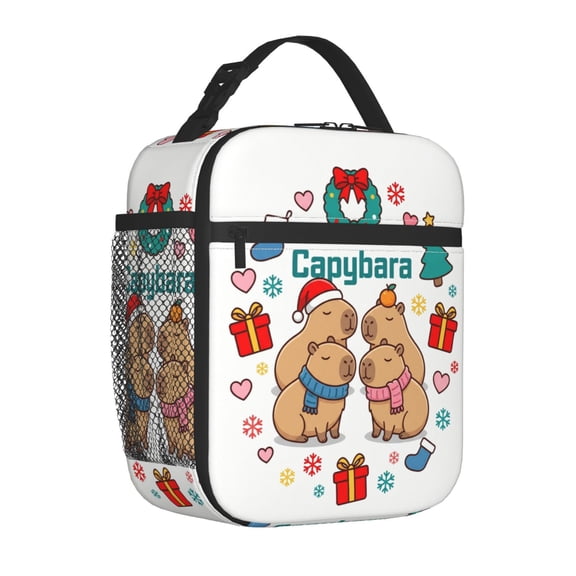 Capybara Lunch Bag Insulated Reusable Cooler Tote Portable Meal Prep Bag Side Mesh Pocket Work Office Picnic Travel Daily Use Lightweight Zippered Bag