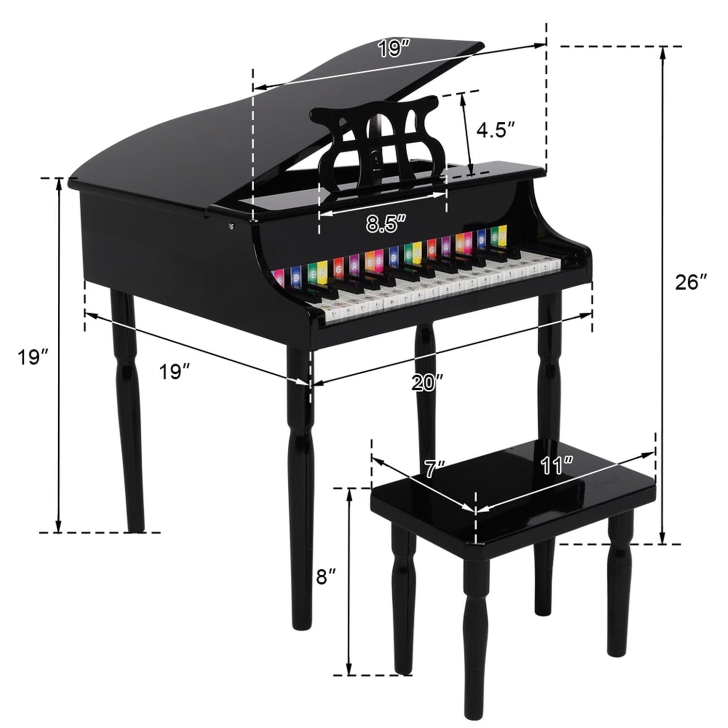 CIPACHO 30-key Children's Wooden Piano, Mini Kid Piano Toy with Music Stand, Bench, Song Book, Note Stickers CIPACHO 30-key Children's Wooden Piano, Mini Kid Piano Toy with Music Stand, Bench, Song Book, Note Stickers