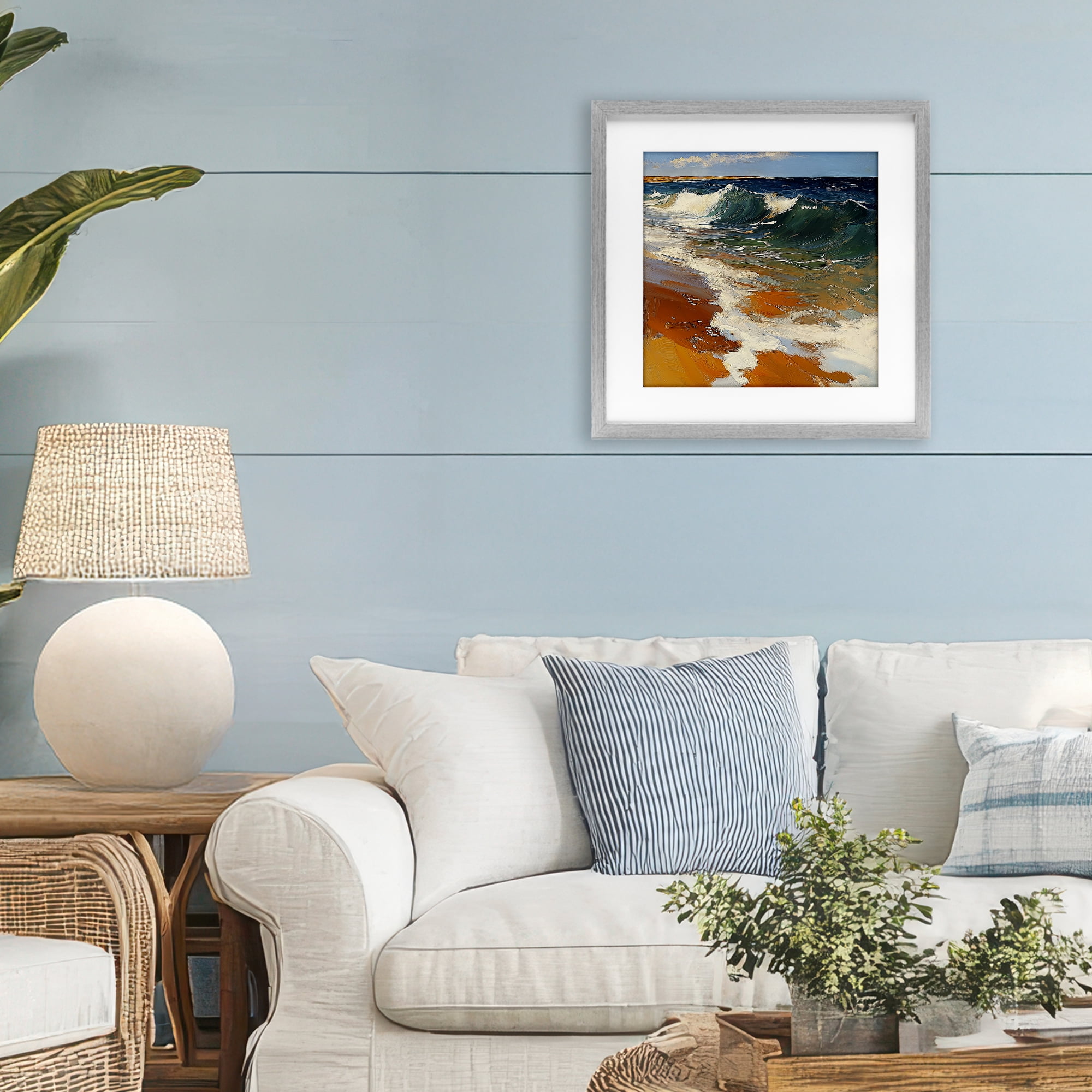 Stupell Industries Glassy Ocean Waves Break Gray Framed Print Under Glass, design by Walker Noble