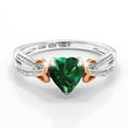 thumbnail image 2 of Gem Stone King 925 Sterling Silver and Solid 10K Rose Gold Heart Shape Simulated Emerald and Diamond Women Ring (0.69 Cttw, Available in Size 5, 6, 7, 8, 9), 2 of 5