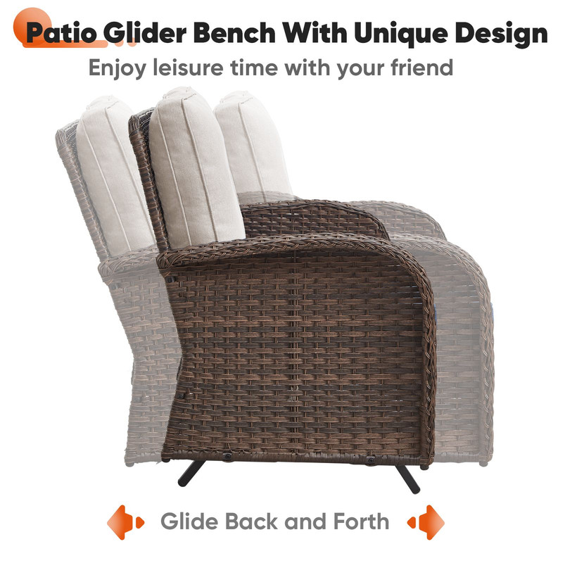 PARKWELL 5 Pieces Outdoor Patio Furniture Set with Fire Pit Table,All Weather Wicker Cushioned Swivel Chairs,Loveseat Glider for Garden Lawn Balcony Porch Deck,Brown/Beige