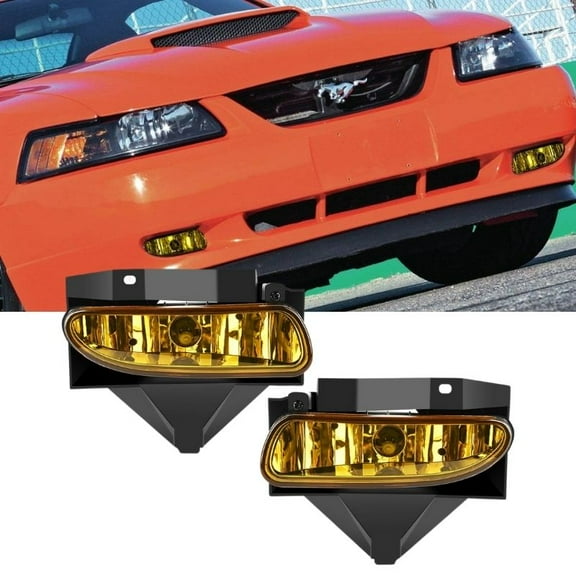 Nilight Fog Lights Assembly Compatible with 1999 2000 2001 2002 2003 2004 Ford Mustang 1999-2004 Mustang Fog Lamp Replacement Amber Lens w/12V 880 27W Bulbs