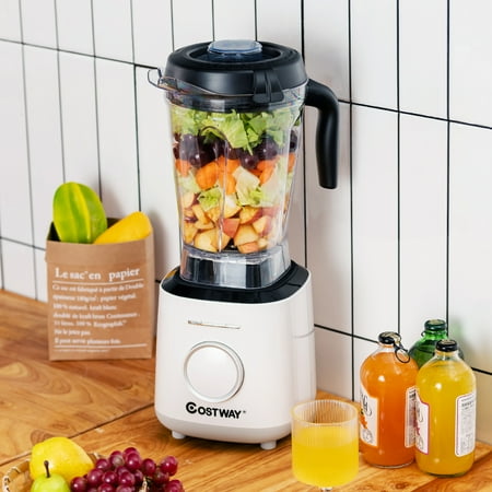 Costway - 1500W Countertop Smoothies Blender 10 Speed w/ 6 Pre-Setting Programs - White