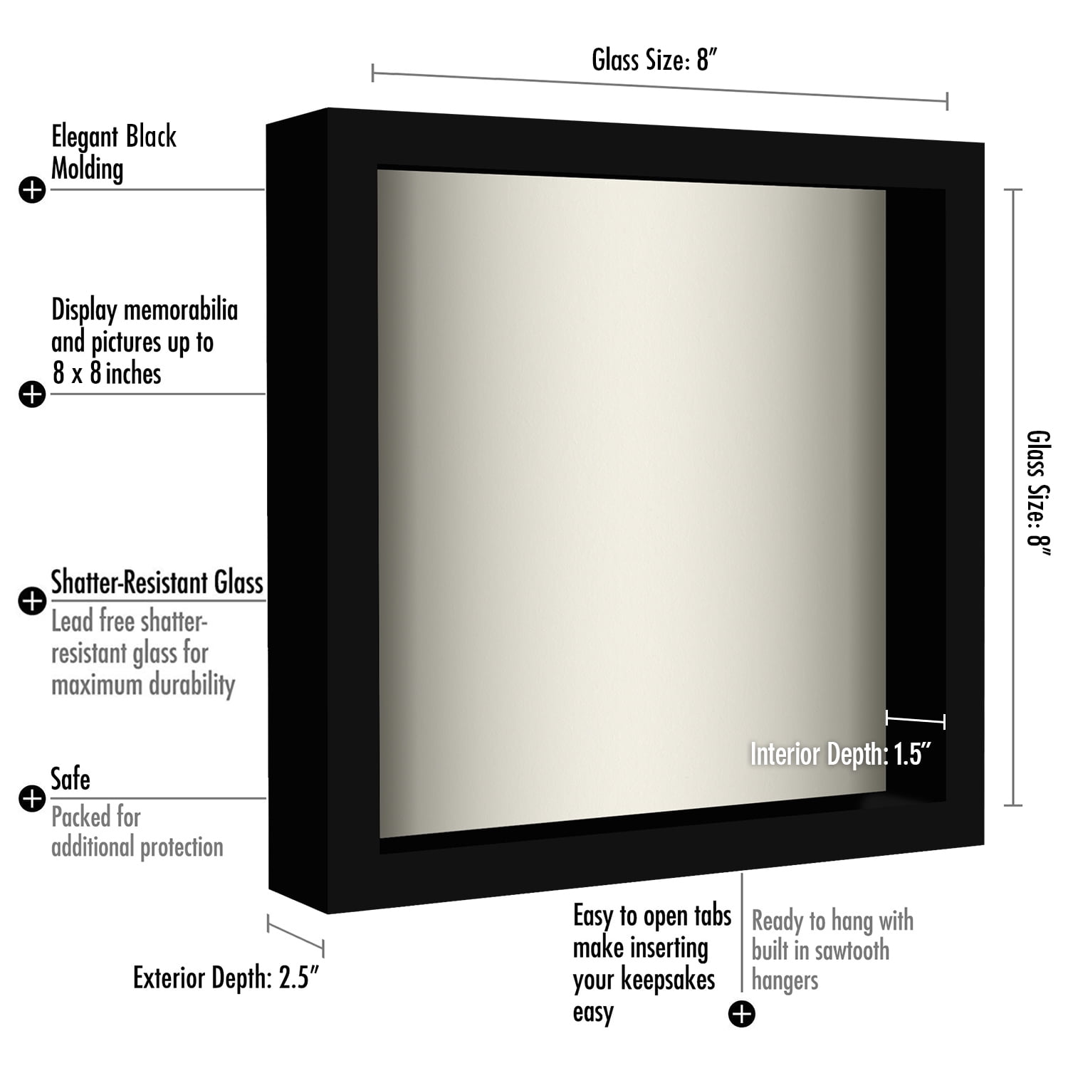 Americanflat 8x8 Shadow Box Frame in Black with Soft Linen Back - Composite Wood with Shatter Resistant Glass for Wall and Tabletop - 2 Pack