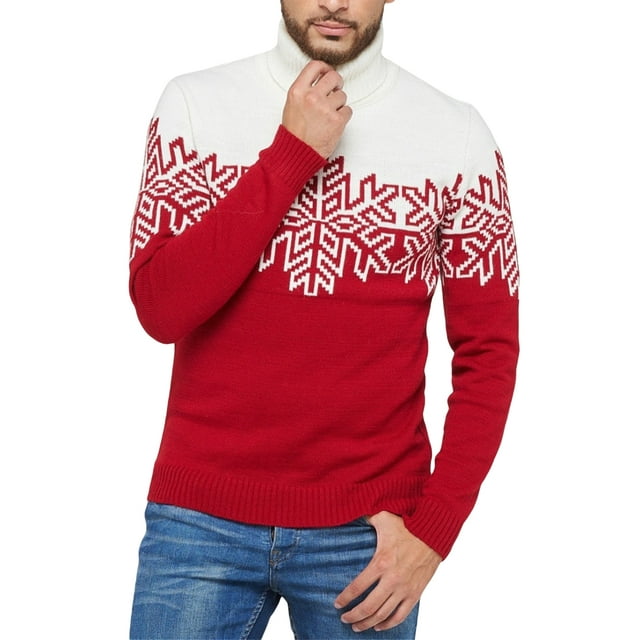 Kmbangi Chandails de Noël Assortis pour la Famille Imprimé Flocon de Neige Couleur Contrastée Col Roulé Manches Longues Pulls Tricotés