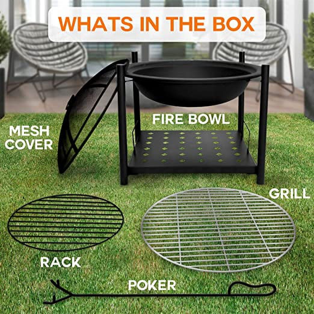 SereneLife  2-in-1 Steel BBQ Grill 26" Portable Outdoor Wood Burning Fire Pit