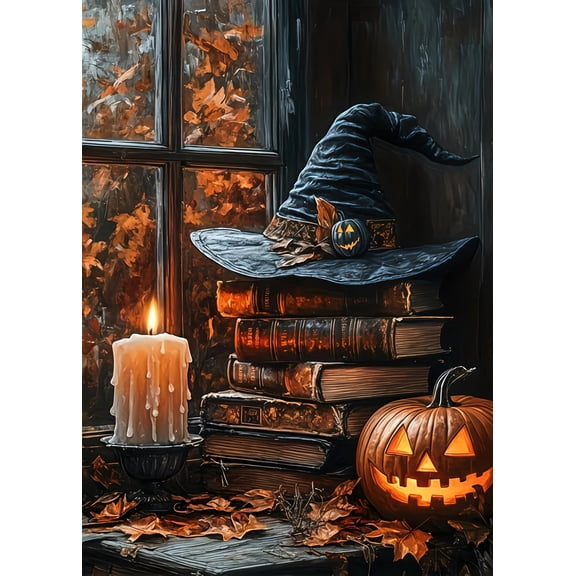 Halloween Witch Hat Diamond Art Painting Kits for Adults, 5D DIY Full Drill Diamond Painting Dots for Home Wall Decor 12 x 16 Inch