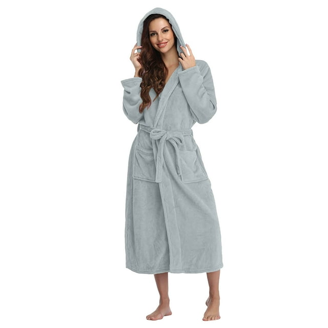 Ccpelsie Plush Robes for Women, Womens Robe Long Fleece Fuzzy Bathrobe Fall Winter Warm Soft Fluffy Bathrobes with Pockets(Light Gray,5XL)