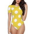 thumbnail image 1 of Fotbe Yellow And White Polka Dot Body de Mujer con Cuello Redondo y Mangas Cortas, Sin Mangas Ajustado, Suave, Cómodo y Básico-X-Large, 1 of 7