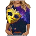 thumbnail image 3 of QATAINLAV Carnival Costume 3/4 Sleeve Spring Shirt Daily Tee Mask Print Blouse Mardi Gras Round Neck 2025 Tee Dressy Tunic Multicolor XXXL Weekly Prime, 3 of 6