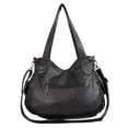 thumbnail image 5 of 2 Front Pockets Large Soft Washed Leather Handbag Soft leather Crossbody Bag Black, 5 of 6