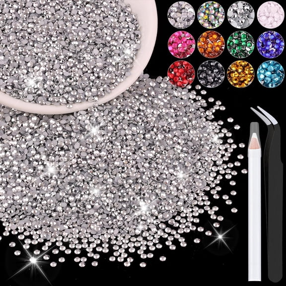 TUWAFE 5000Pcs 3Mm Resin Rhinestones in (Silver),Bedazzling Flatback Crystals for Crafts Diy Nail Decoration,Gems Charms for Tumbler Shoes Clothing Fabric with Pickup Pen and Tweezers