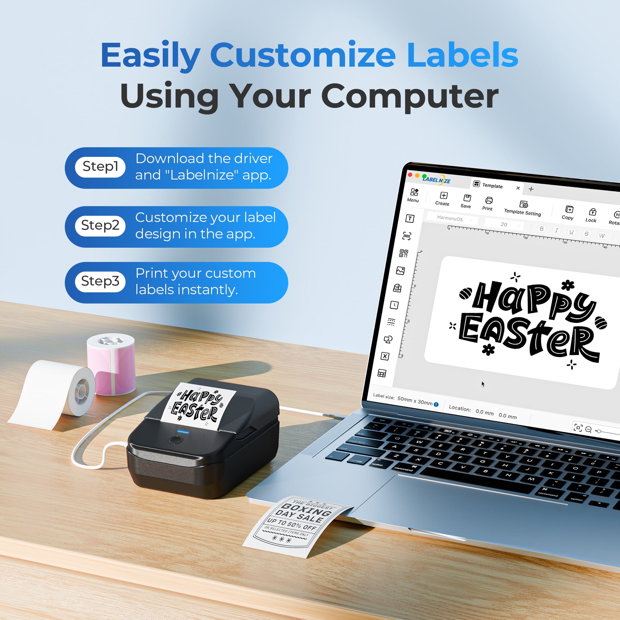 PM240 Label Maker Machine with 3 Tapes, 2" Portable Thermal Label Printer for Phone & PC, Bluetooth Label Maker with Multiple Templates for Small Business, Office, Home, School, Set 2